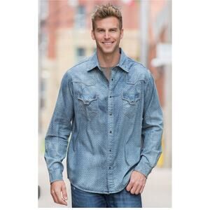 Ryan Michael Shirt Mens M Goshen Denim Pearl Snap Western cowboycore corpcore